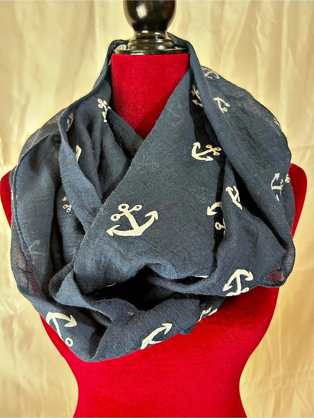 Anchor Print Scarf in Blue & White Like New